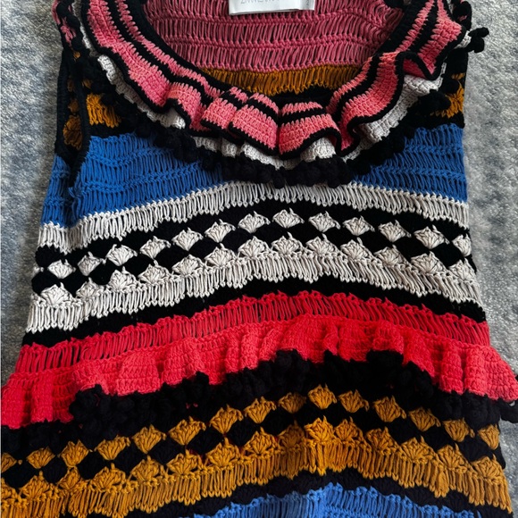 Zimmerman Tiered pompom-embellished crocheted cotton mini dress - Picture 3 of 6